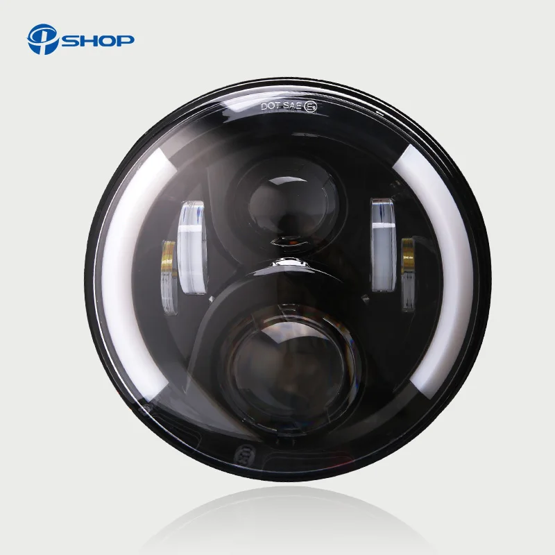

7inch black H4 H13 Led Motorcycle Headlight for Motor with Halo Angel Eye DRL Lights For Harely Softail Dyna Sportster