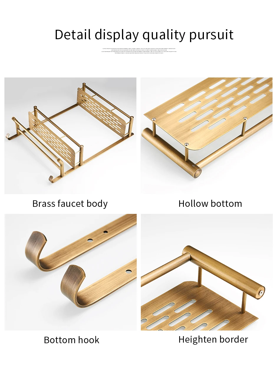 Полки для ванной комнаты, 2 уровня, античная латунь, полка для ванной, вешалка для полотенец, мыльница, шампунь, корзина для хранения, настенная душевая стойка, крючок 820