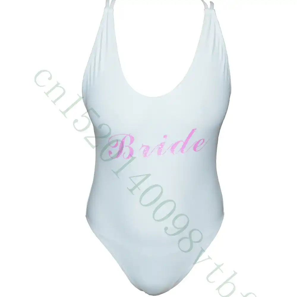 Блеск золота Bride SQUAD Strappy Cross back One Piece Купальники Белый невесты купальник купальные