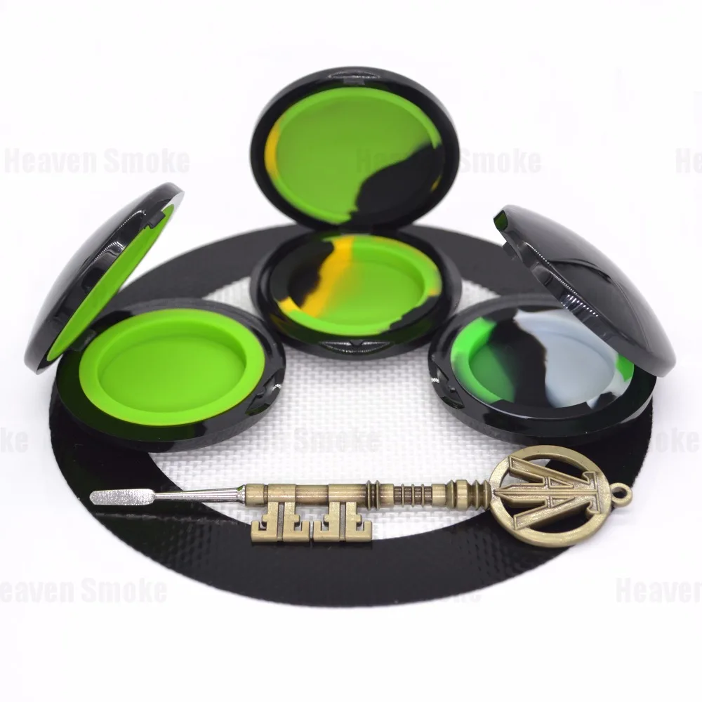 

3* 6ml Silicone Jar Clamshell Compact Jar Dab Wax Nonstick Herb Stash Container+1* silicon mat +1* Ready Player One Dabber Tool
