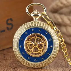Творческий пентаграмма звезды рука ветер Механическая Pocketwatch японский движение Винтаж Золотой Роман Количество Fob цепи часы кулон