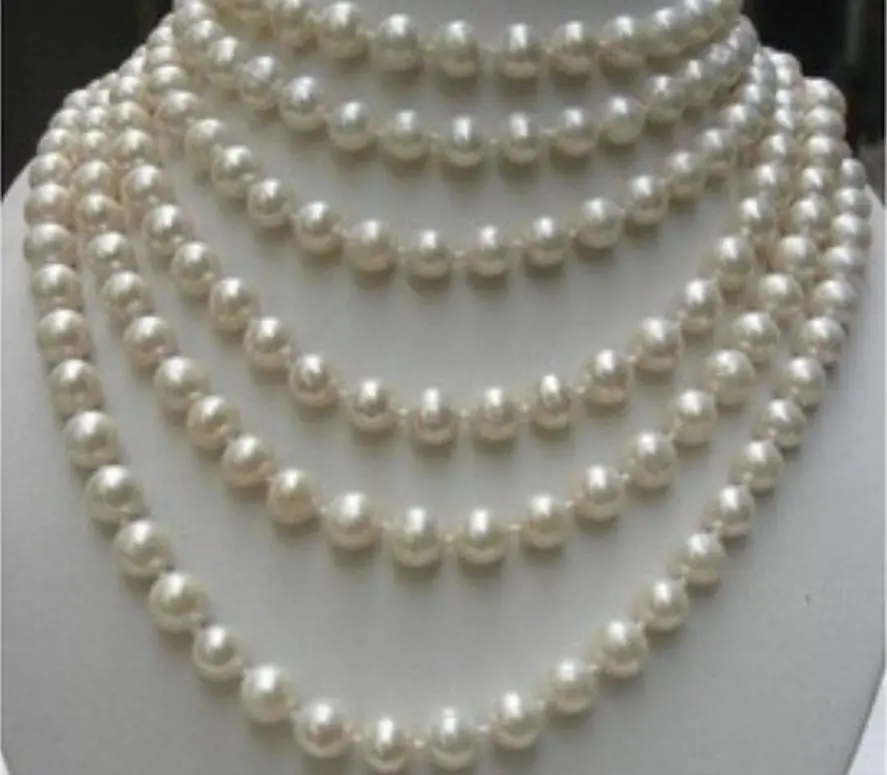 

Free shipping@@@@@ REAL PEARL BEAUTIFUL!LONG 100 INCHES 8-9MM WHITE NATURAL PEARL NECKLACE AA sf