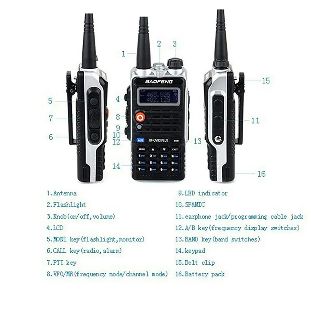 Baofeng BF UVB2 Plus 8 Вт Высокая мощность 7 4 В 4800 мАч литий ионная батарея светодиодная