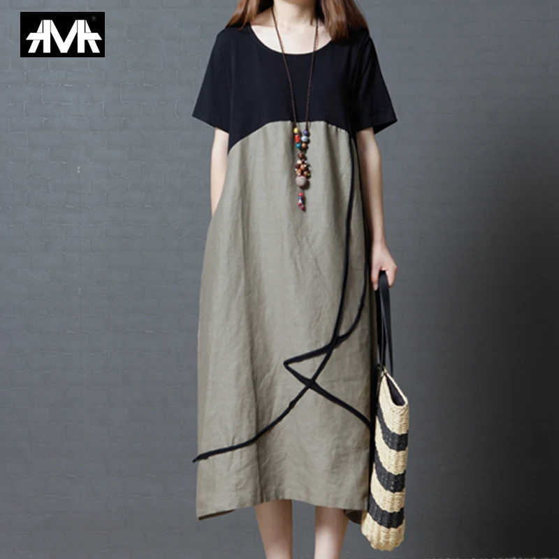 

2019 Summer Women's Dress Cotton and linen Simple casual Short sleeve Loose Large size Femme dress korean style dresses