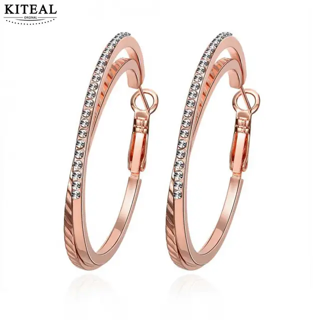 Kiteal 2017 New Arrival Double Circle Crystal Rose Gold Color Hoop Kiteal 2017 New Arrival Double Circle Crystal Rose Gold Color Hoop Earrings For Women Earing Brincos