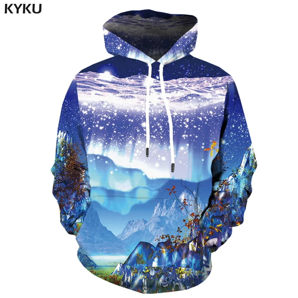 KYKU 3d Hoodies Aurora Hoodie Men Mountain Hoodie Print Colorful Hooded ...