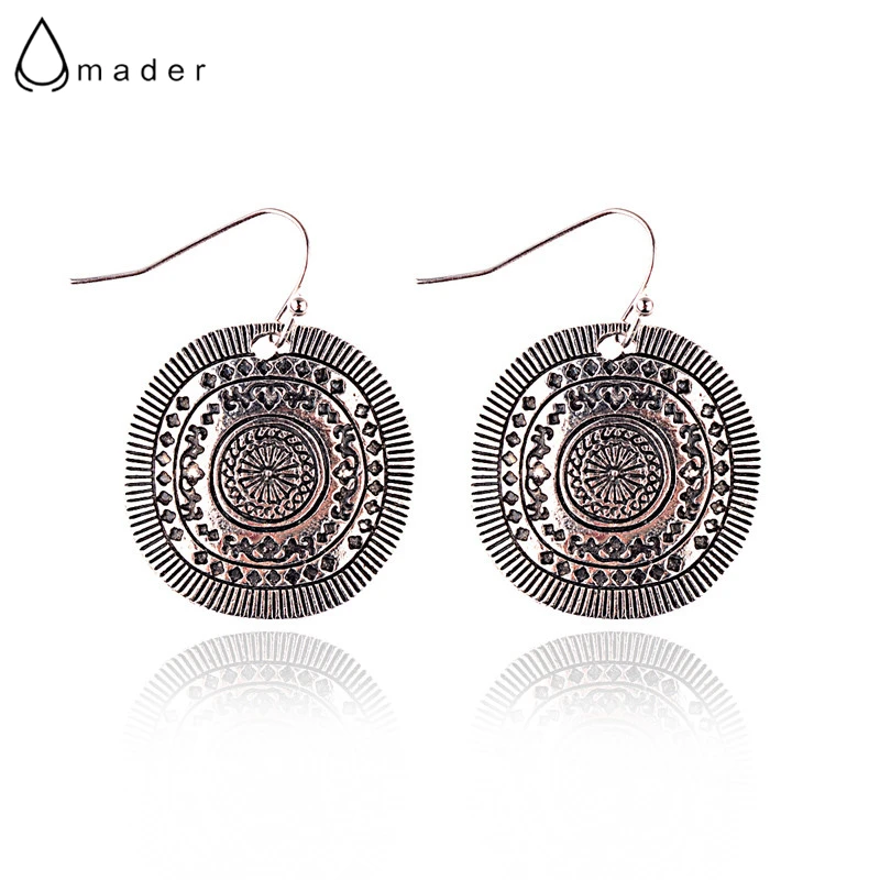 

Amader 3 Style Ethnic Silver Carved Round Earrings For Women Flowers Shape Drop Earrings Vintage Oorbellen Hangers HEA068