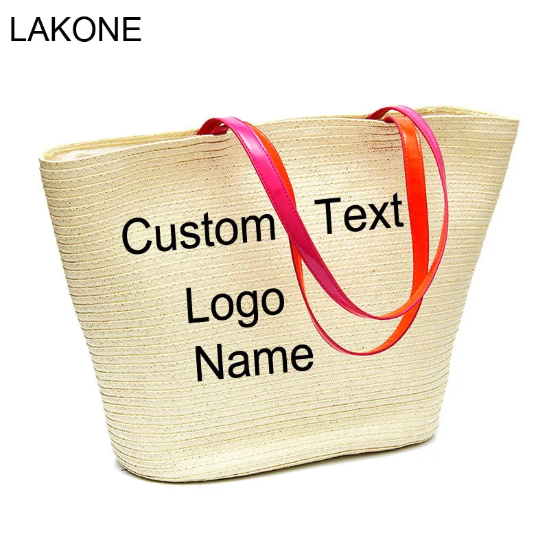 

Embroidery Personalized Custom Text LOGO Name Trendy Boho Women Summer Beach Bag Woven Straw Shoulder Bags Dropshipping