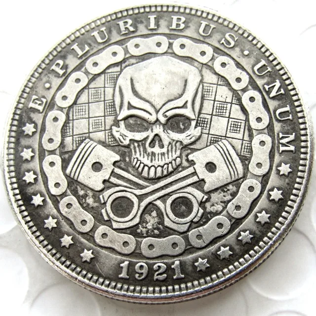 Special Price HB(73)US Hobo 1921 Morgan Dollar Skull Zombie Skeleton Hand Carved Creative Silver Plated Copy Coins