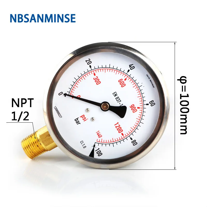 NBSANMINSE манометр для гидравлического масла SM1SP100L 100 мм 4 дюйма 1/2 NPT