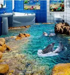 ПВХ Пол Стикер живописи фрески современные пользовательские 3D пол Фреска дельфин море Туалетная комната спальня 3D полы