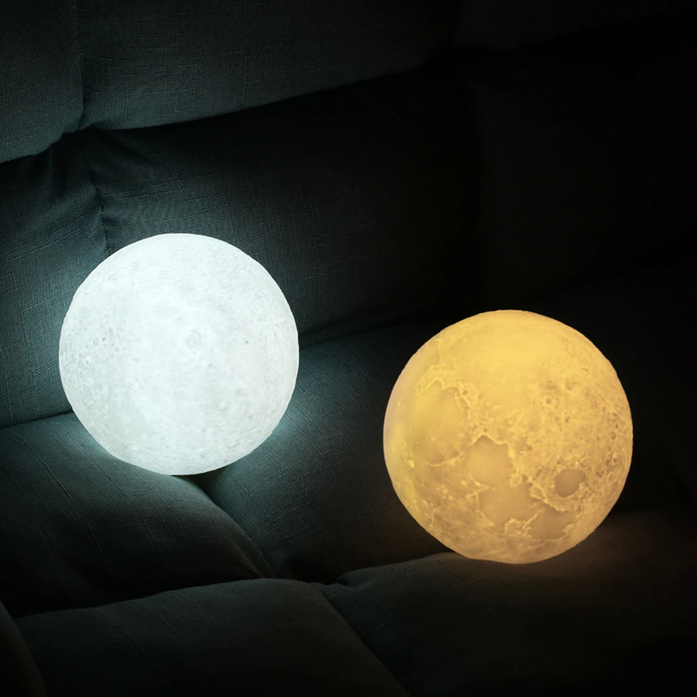 3D принт луна лампа лунный свет светодио дный USB LED Цвет Желтый/холодный белый перезаряжаемый сенсорный датчик настольная лампа