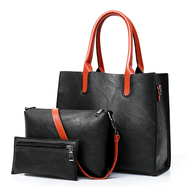 

2019 New Women Casual Tote Bag For Ladies Hand Bag Luxury Composite Bag 3Pcs Set Pu Leather Simple Clutch vintage Crossbody Bags