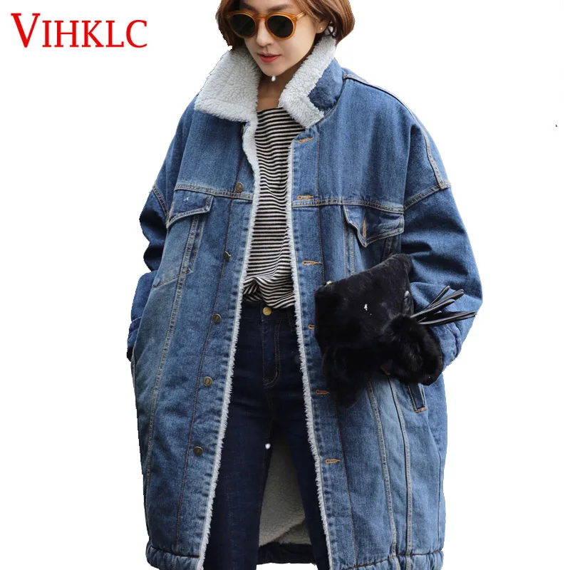Новая джинсовая куртка, Женское пальто из искусственного меха, длинная парка, теплая бархатная верхняя одежда, манто, джинсовое пальто, джинсовая парка для женщин, большой размер, A962