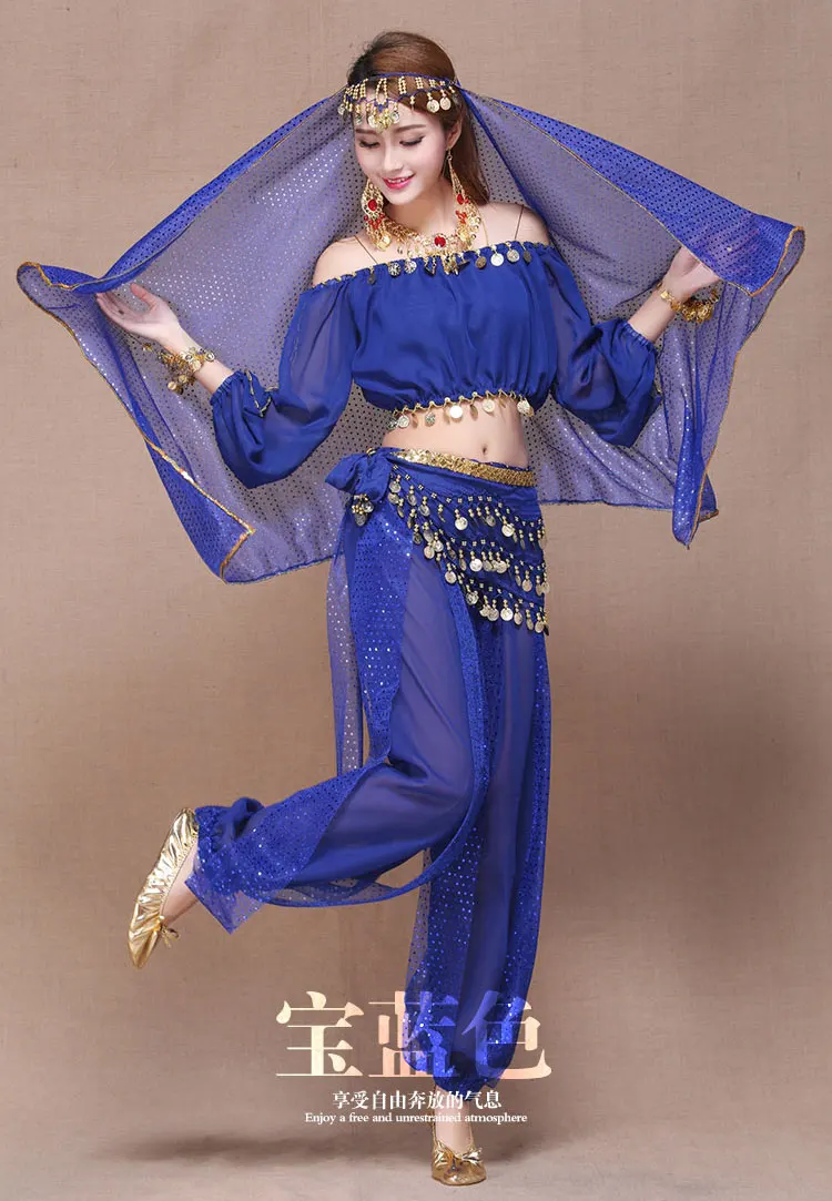 4 шт. 6 цветов взрослый женский костюм Болливуд индийский танец живота костюм восточные племенные арабские Египетский Танец живота костюмы - Цвет: Синий
