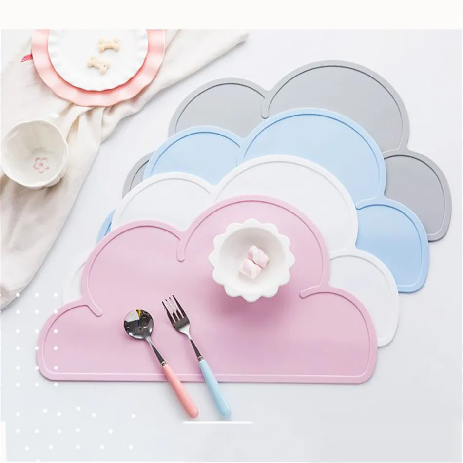 Cute Silicone Placemat FDA Bar Mat Baby Kids Cloud Shaped Plate Mat Table Mat BPA Free Waterproof Set Home Kitchen Pads 47x27cm (1)