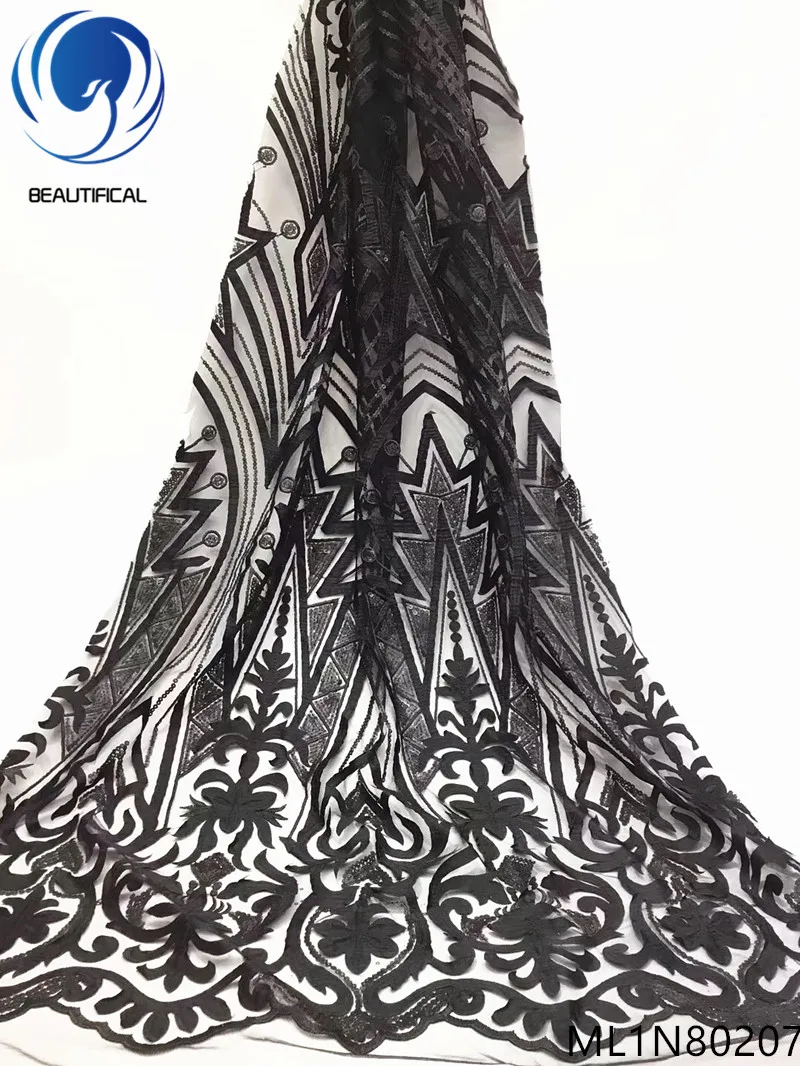 

Beautifical nigerian lace fabrics New design net lace fabric with sequins french lace embroidery fabric for women ML1N802