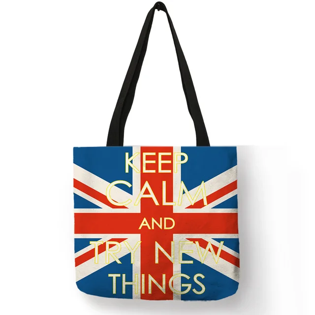 Blue Red Color Linen Female Hand Bag English Flag With Letter Printed Shoulder Bag Double Use Casual Tote Bags Bolsa Femina Aliexpress