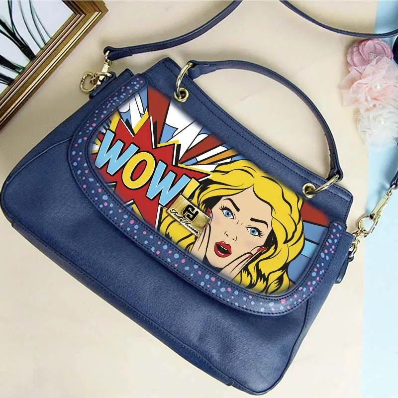 

printing Graffiti Art Pop Girl Flap Bags Genuine Leather Women Shoulder Bag Luxury Brand Crossbody Bag For Women Casual Tote