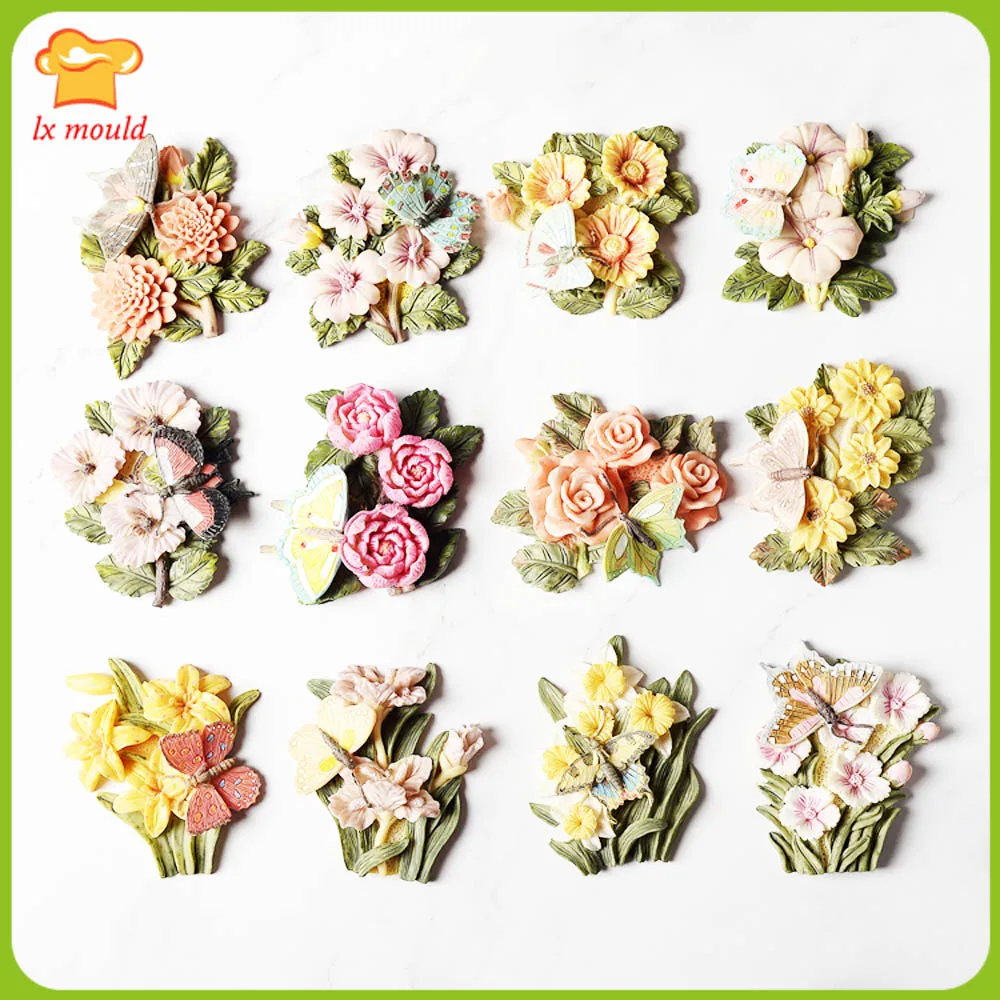 

Butterfly and Flower Silicone Mold Square Dantang Dry Pace Chocolate Crafts Flower Silicone Mould New