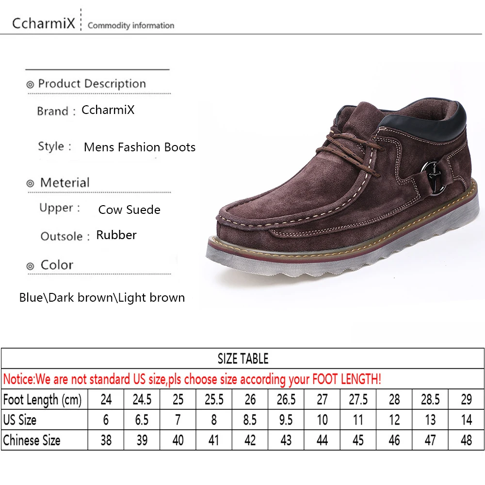 CcharmiX/мужские защитные рабочие сапоги из коровьей замши; сезон зима-осень; мужские зимние сапоги из натуральной кожи; роскошные мужские теплые ботильоны; botas; большие размеры