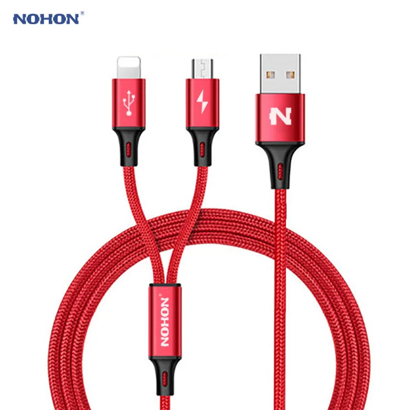 

NOHON Type C Micro 8Pin USB Cable 2 in 1 For iPhone 8 X 7 6 6S Plus iPad iPod For Samsung Lenovo Nokia LG Android Nylon Cables