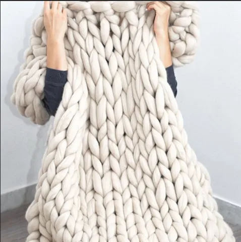 Массивное вязаное одеяло супер массивная пряжа, вязаное шерстяное одеяло объемное одеяло - Цвет: beige