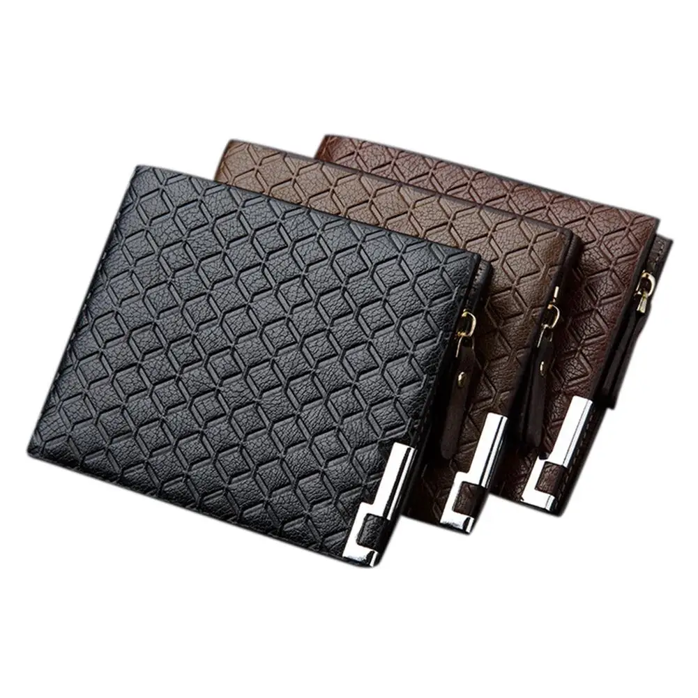 

Yfashion Men Embossing Soft PU Leather Crosswise Short Wallet Business Fashion Purse Pockets with Side Zipper