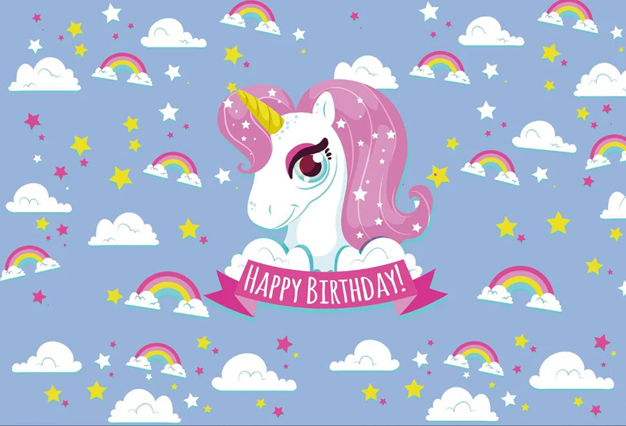 

Laeacco Sweet Unicorn Party Rainbow Baby Drawing Birthday Pattern Photographic Background Photography Backdrops For Photo Studio
