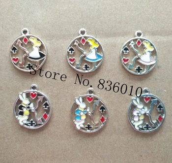 

New 50 pcs Popular Cartoon Alice in Wonderland Princess Rabbit Alloy Charms Pendants DIY Jewelry Making AG-80