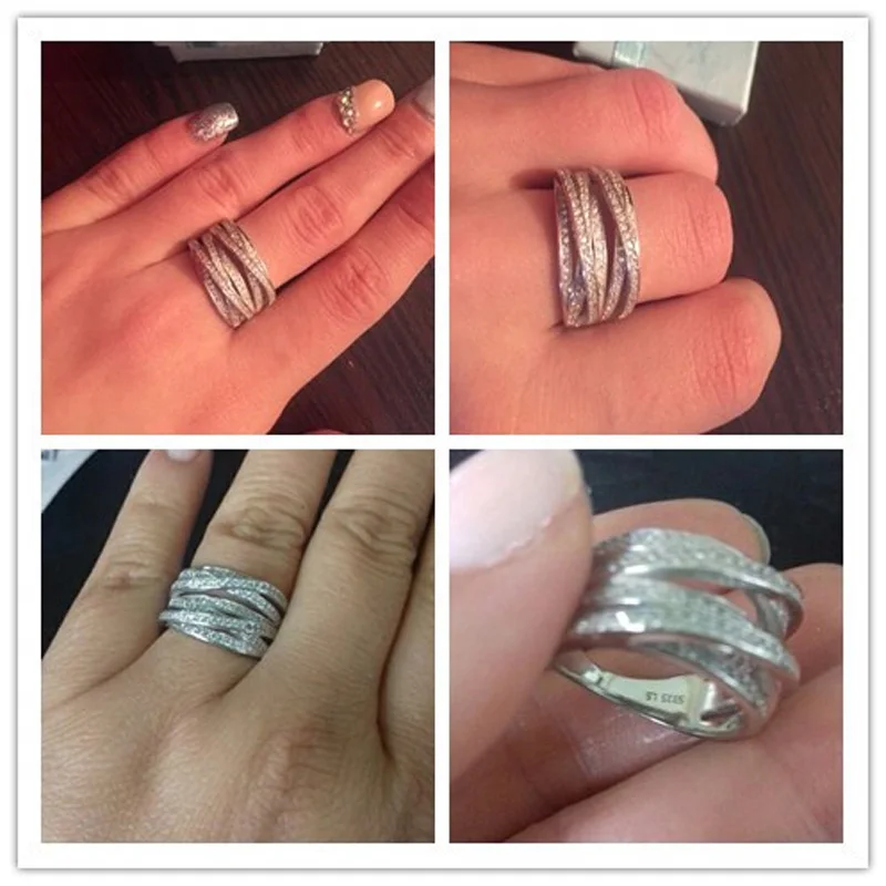 OMYFUN Real Silver Knot X Ring S925 Sterling Silver CZ Paved Engagement Wedding Rings Jewelry Fashion anel de prata Joyeria