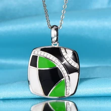 

WindJune Geometric Enamel silver Pendant For Women Necklace Chain 925 Sterling Silver Necklace Pendant European Party Jewelry