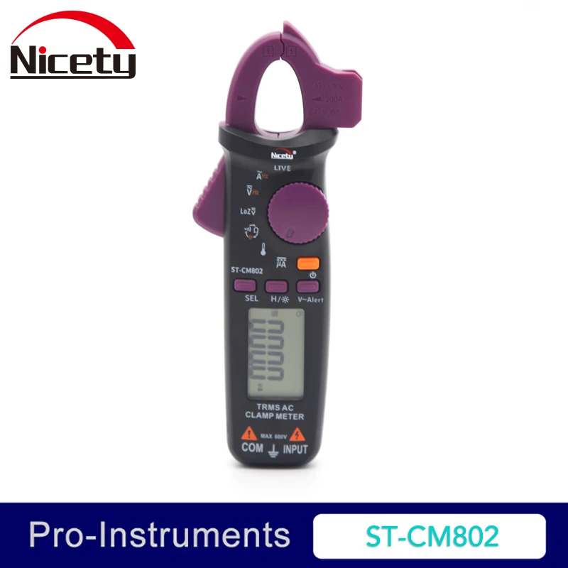 

Nicety ST-CM802 True RMS 6000 Counts Digital AC DC Clamp Meter Measure Resistance Temerature Frequence Mini Clamp meter OD