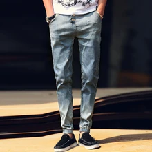 2016 sommer Echte Mode Gespleißt Jeans Homme männer Casual Wasch Füße Stretch Patchwork Schlank Harem Jeans Männlichen Denim-hosen