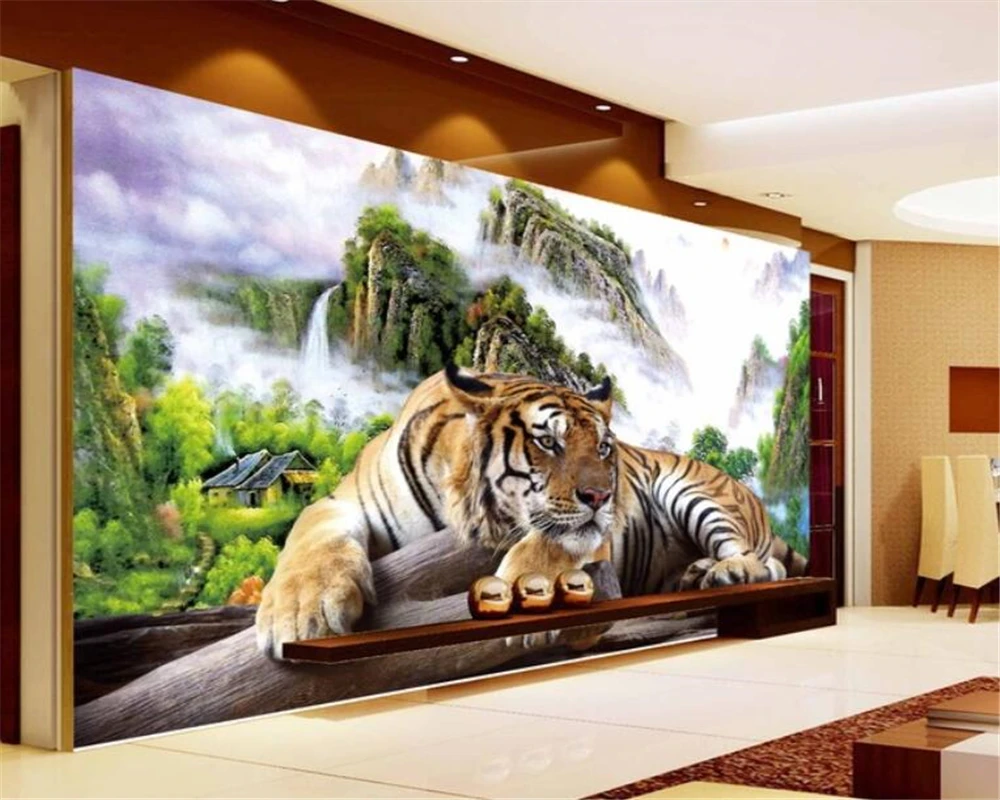 

beibehang Custom wall paper tiger landscape painting domineering tv sofa living room background bedroom wallpaper papel murals