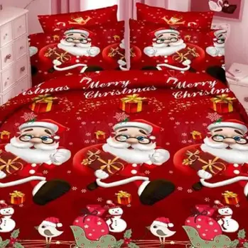 

Christmas Happy Santa Gift Quilted Pillow Case Sheets 3D Home Textiles Bedding Set