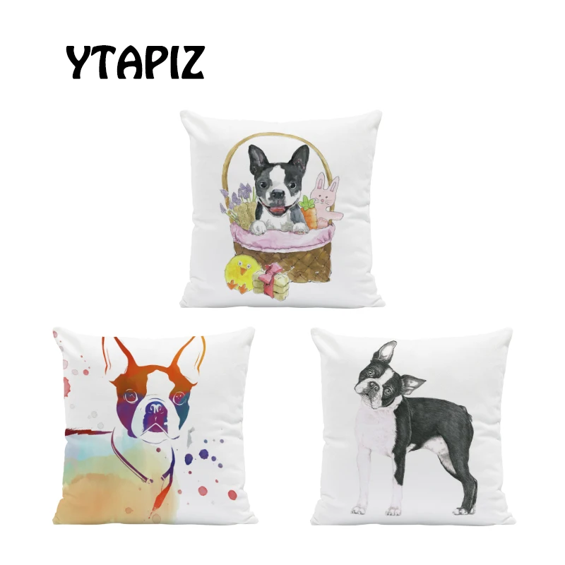 

Painted French Bulldog Pillow Covers Bunny Rabbit Yellow Duck Decoration Farmhouse Bedroom Sofa Cushion Cover 45 * 45 Velvet