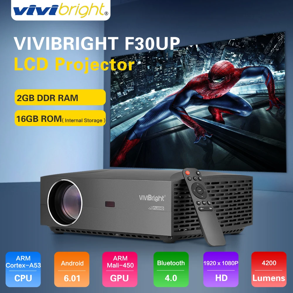 

Original VIVIBRIGHT F30UP LCD Projector Android Bluetooth 4.0 1920 x 1080P Home Theater Commercial Projector FHD 4200LM 2+16GB