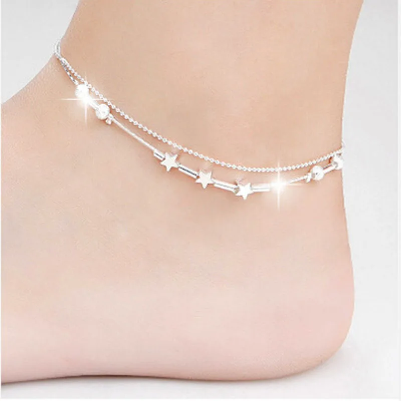 

Little Star Women Chain Ankle Bracelet Barefoot Sandal Beach Foot Jewelry Alloy Silver 25cm Anklet pulsera tobillera 4H
