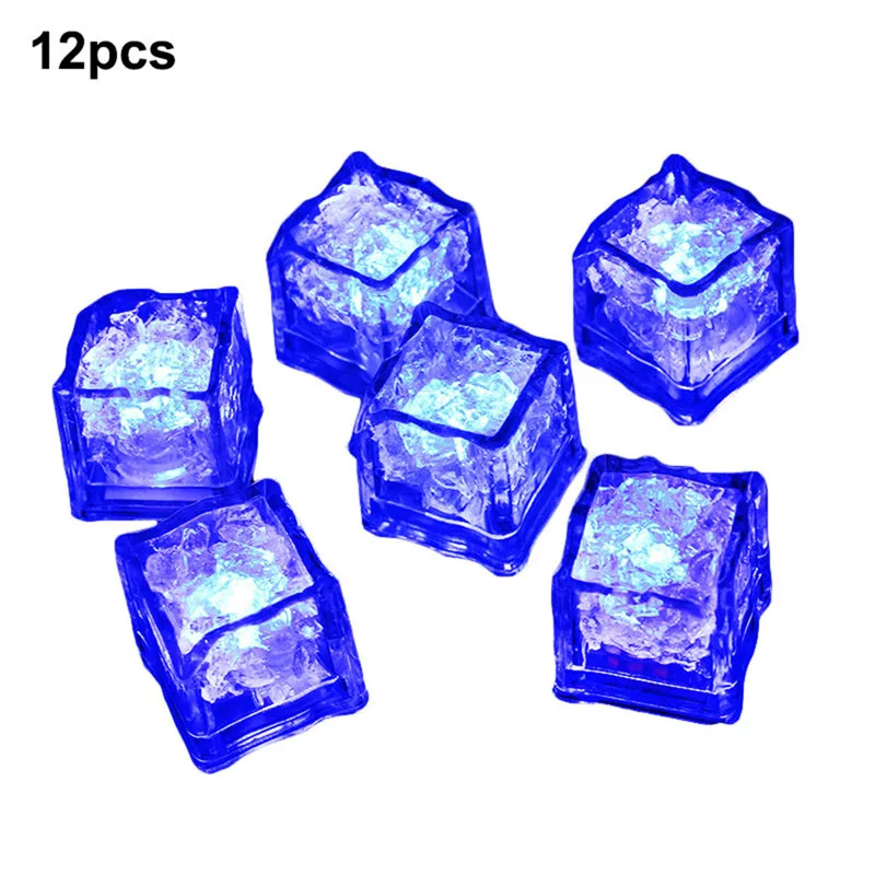 

12pcs DIY Colorful Flash LED Ice Cubes Wedding Festival Decor Party Props Luminous LED Glowing Induction Ice Cubes Multi Colors