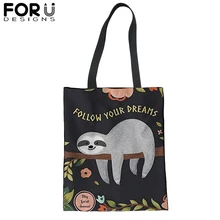 FORUDESIGNS/милая сумка для покупок Ленивец для женщин, холщовая сумка-портфель, сумка с милыми животными, сумки на плечо