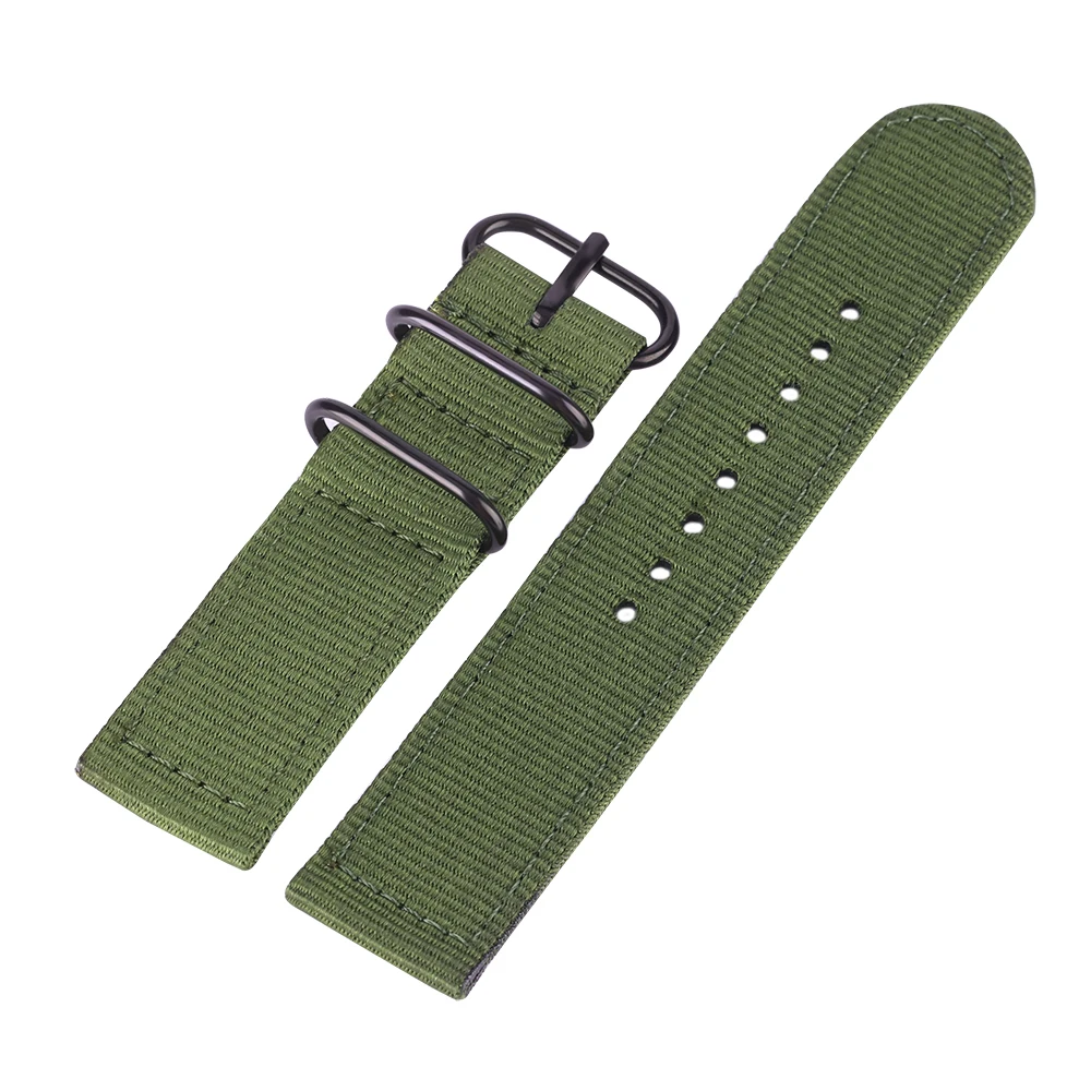 20MM 24MM Army Green Canvas Fabric Watch Band Steel Wrist Watch Strap