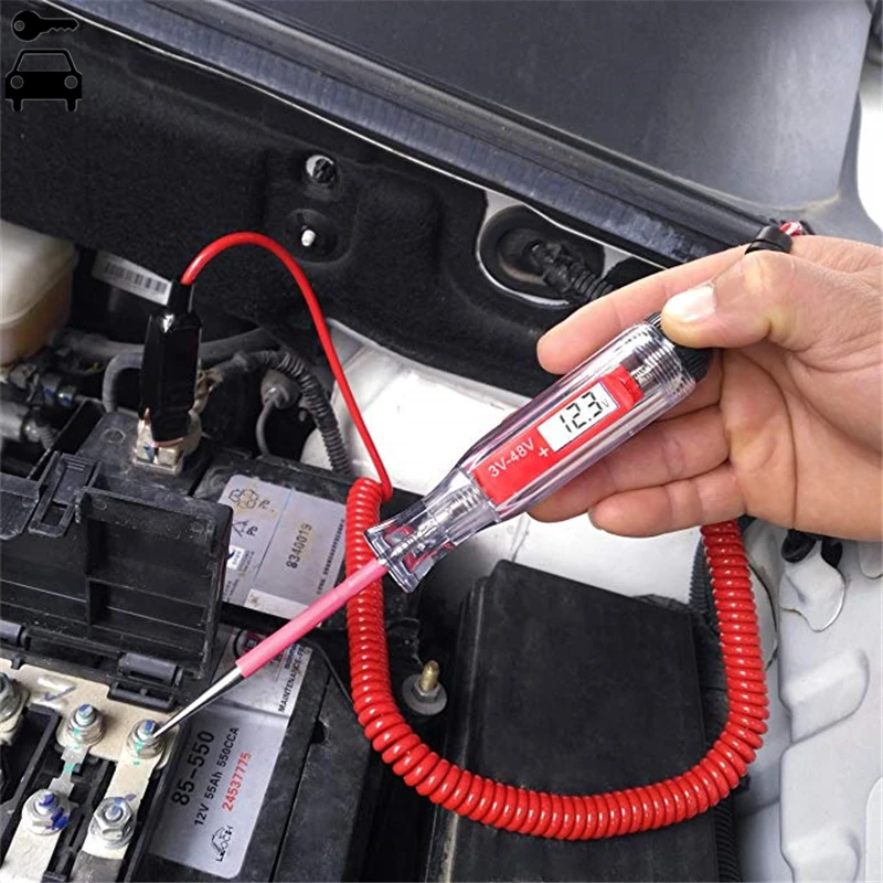 Ovieome Universal 3-48V LCD Digital Automotive Car Circuit Tester Auto Voltage Meter Power Probe Lamp Test Pen with Spring Cable 