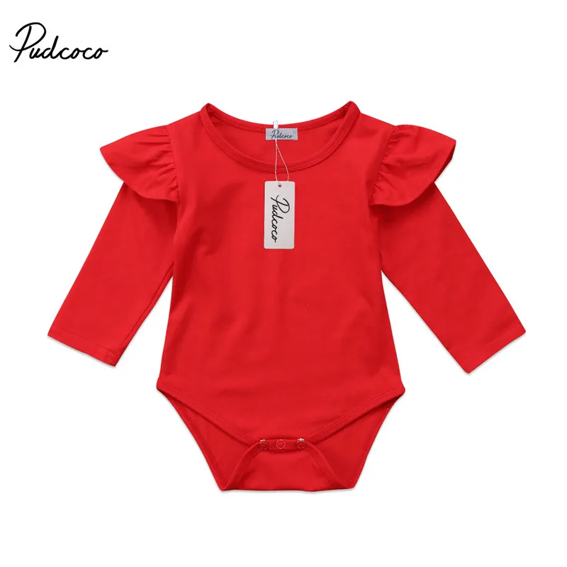 

New Newborn Kid Baby Girls Bodysuits Ruffle Autumn Long Sleeve Bodysuit Solid Red Girls Clothing Cotton Jumpsuit Outfits Clothes