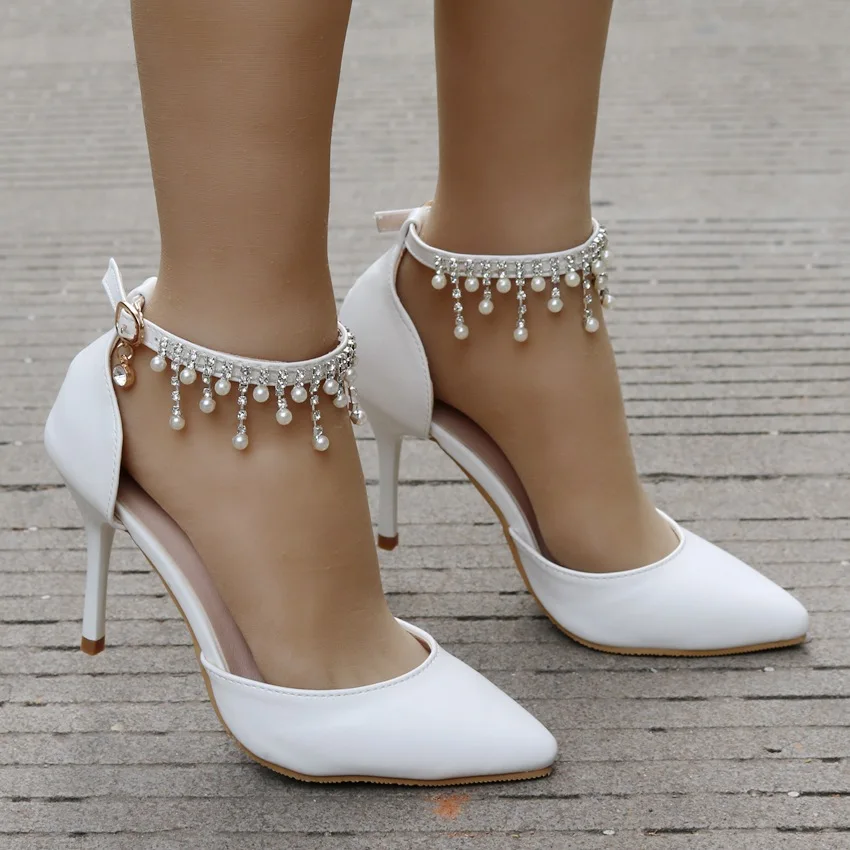 41 Diamante De Mujer Zapatos Gran Borla Boda Puntiagudos Tacón Novia Tamaño Blanco Sandalias Cuentas Dulce Alto CxtzwSqYp