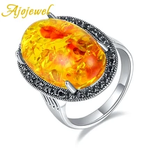 

Ajojewel Size 7-9 Shinning Single Big Stone Orange Resin Ring For Women Luxury Party Jewelry Anniversary Gift