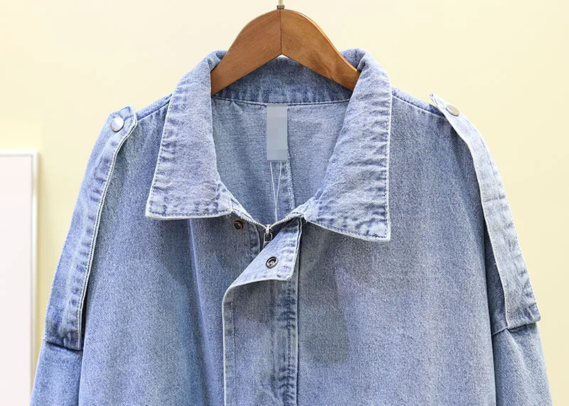 Nouveau Femmes Manteau Col Bf En Poche Montant Grande Lâche Veste Bomber Étudiant Jean Vestes Printemps 2019 Bleu Simple Taille Zq1waxnfS5