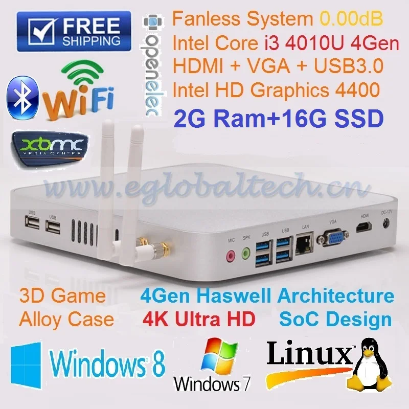 Fanless PC 2GB Ram16GB SSD Intel core i3 4010U Haswell