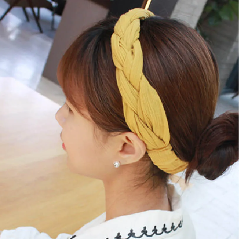 Haimeikang Модные женские плетеные эластичные повязки для волос для девочек повязка на голову однотонные аксессуары для волос цвет
