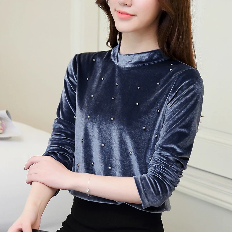 Fashion Autumn Women Tops Shirts Long sleeve shirt women Bead Velvet ...